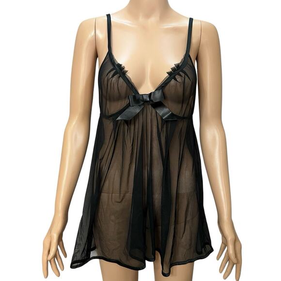 Malizia La Perla Babydoll Nightie Medium Sheer Mesh Black Mini Length Luxury
